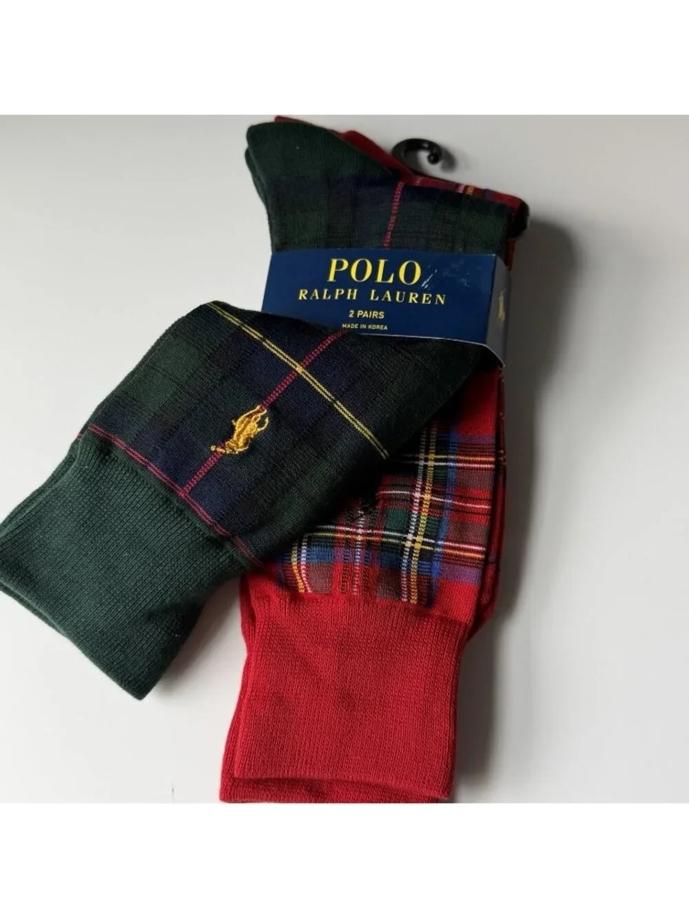 Polo Ralph Lauren Men's Sock 2 Pairs Tartan Plaid Red Green NWT Preppy Business